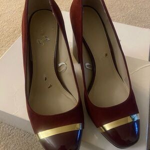 Mila Paoli Burgundy and Gold Heels